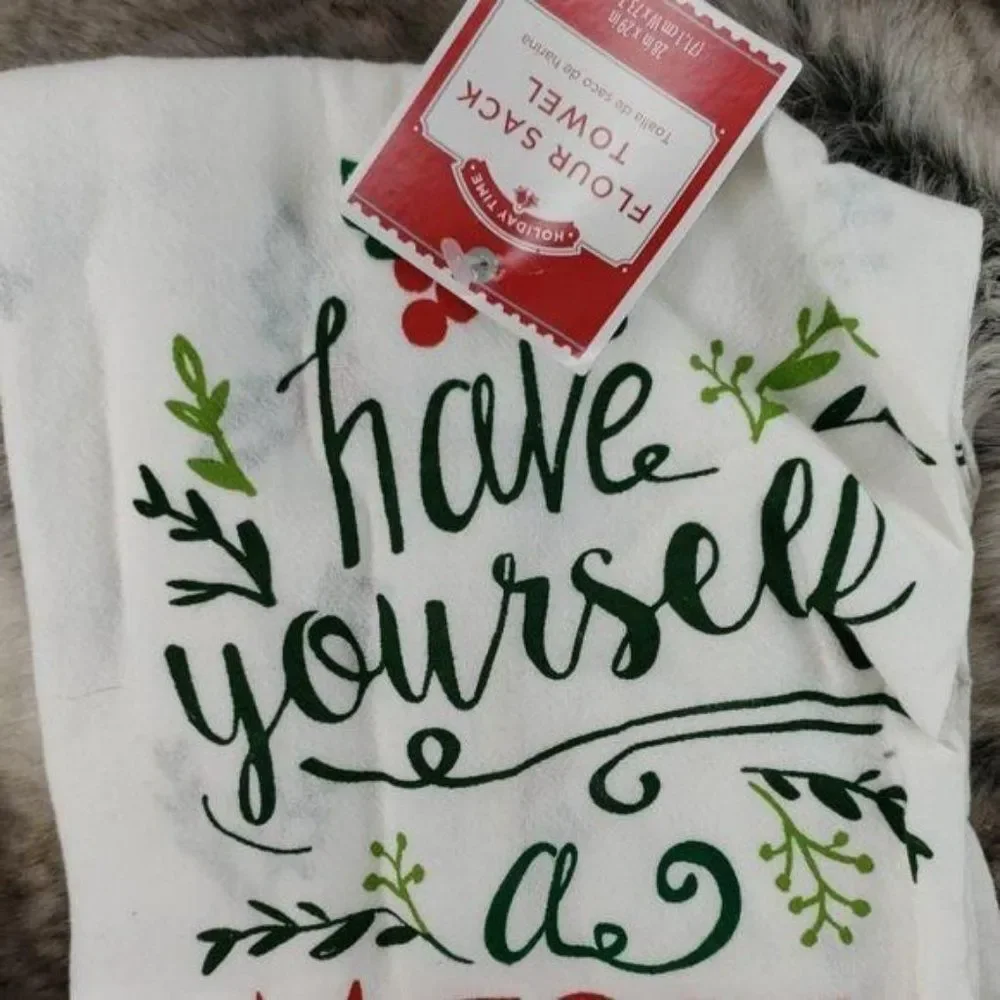 Holiday Time Have Yourself Merry Little Christmas flour tea towel‎ white